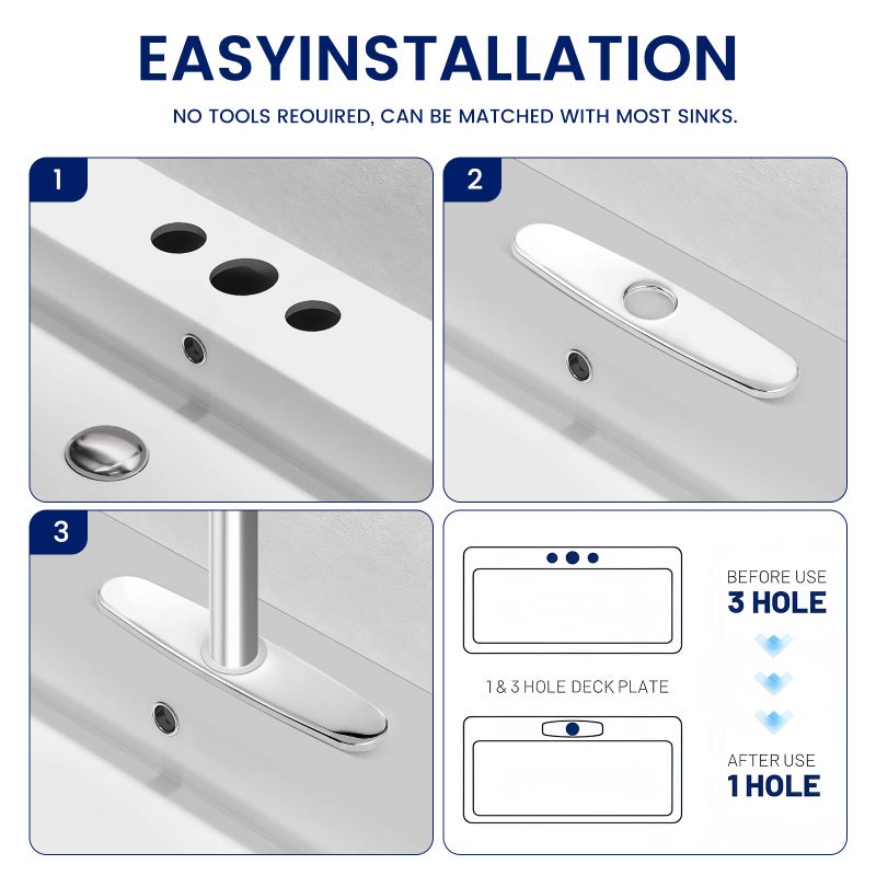 Gangang Sink Faucet Deck Plate 9.5 inch Hole Cover Stainless Steel Sink 1 or 3 Faucets Covers for Bathroom Kitchen Vanity Sink Faucet - Image 3